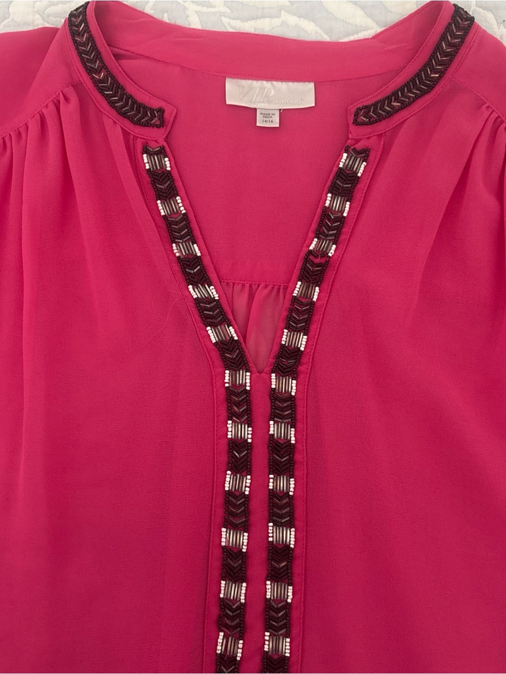 Avenue Fuchsia Beaded Split-Neck Blouse
